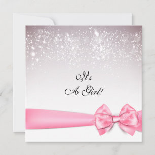 Elegante Roze Bubblegum Bow Sparkles Baby shower Kaart