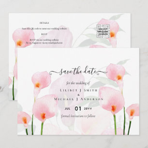 Elegante Roze Calla Lelie Trouw Datum Bewaren QR C Kaart
