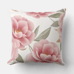 Elegante roze Camellia Bloemen met groene bladeren Kussen