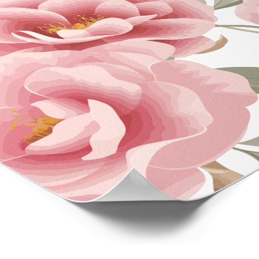 Elegante roze Camellia Bloemen met groene bladeren Poster (Hoek)