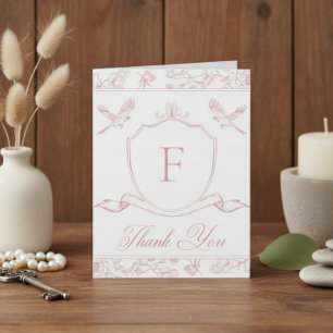 Elegante Roze Chinoiserie Bird & Crest Wedding Bedankkaart