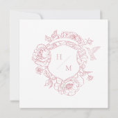 Elegante Roze Chinoiserie Bird & Crest Wedding Save The Date (Achterkant)