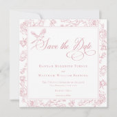 Elegante Roze Chinoiserie Bird & Crest Wedding Save The Date (Voorkant)