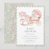 Elegante Roze Chinoiserie Meisje Baby shower Kaart (Voorkant / Achterkant)