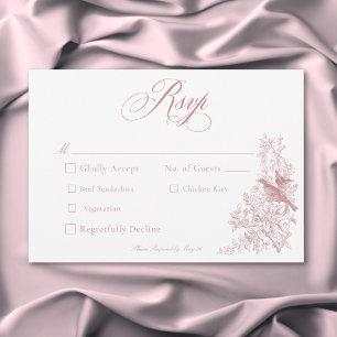 Elegante Roze Chinoiserie Natuur & Vogels Bruiloft RSVP Kaartje