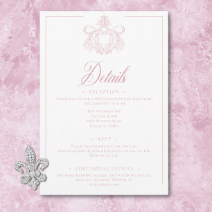 Elegante Roze Chinoiserie Vogel Kam Wedding Informatiekaartje