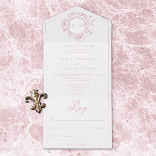 Elegante Roze Chinoiserie Vogel Kuif Trouwjurk All In One Uitnodiging