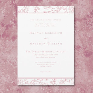 Elegante Roze Chinoiserie Vogel Rand Bruiloft Kaart