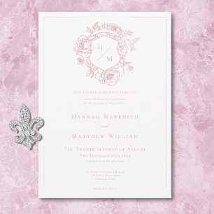 Elegante Roze Chinoiserie Vogel & Wapen Wedding Kaart