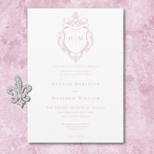Elegante Roze Chinoiserie Vogel & Wapen Wedding Kaart
