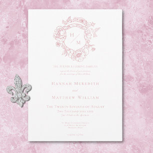 Elegante Roze Chinoiserie Vogel & Wapen Wedding Kaart