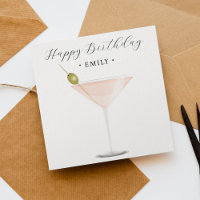 Elegante Roze Cocktail Verjaardag Kaart
