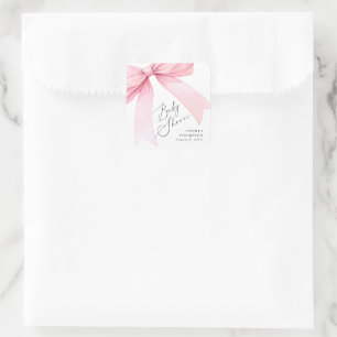 Elegante Roze Coquette Bow Baby shower Meisje Vierkante Sticker