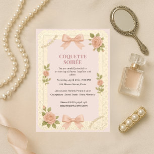Elegante Roze Coquette Soiree Verjaardagsuitnodigi Kaart