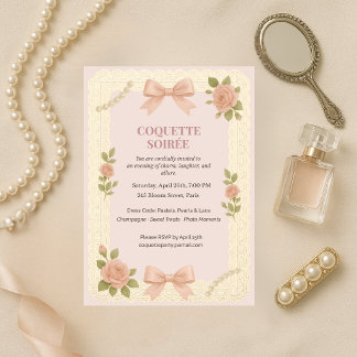 Elegante Roze Coquette Soiree Verjaardagsuitnodigi Kaart