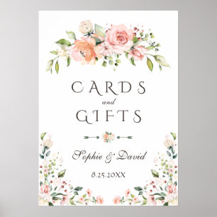 Elegante Roze Crème Bloemkaarten & Cadeaus Bruilof Poster