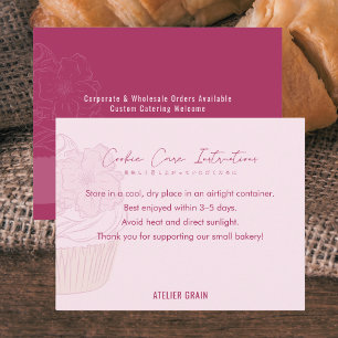Elegante Roze Cupcake Cookie Verzorgingsinstructie Bedankkaart