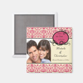 Elegante roze damast foto bewaar de datum magneet (Voorkant / Achterkant)