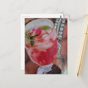 Elegante Roze Drank- en Juwelen Mixed Media Collag Briefkaart