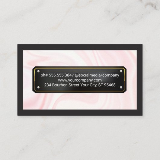 Elegante Roze Draperie | Zwart Goud Plaat Visitekaartje (Achterkant)