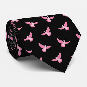 Elegante roze duif op zwart naadloos patroon stropdas