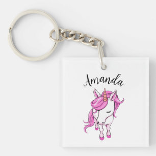 Elegante Roze Eenhoorn Meisje Naam Sleutelhanger
