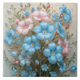 Elegante roze en blauwe bloemen tegeltje