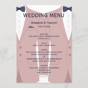 Elegante Roze En Blauwe Gay Trouwmenu Kaart