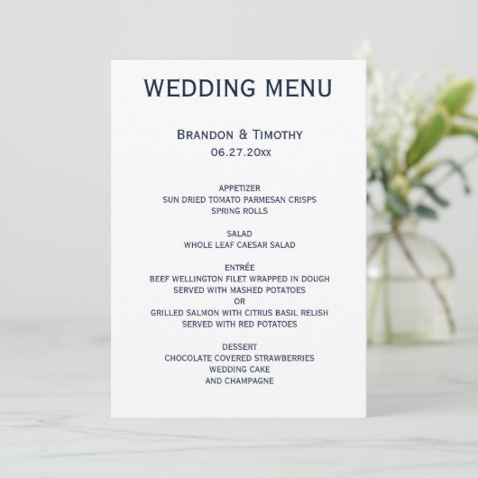 Elegante roze en blauwe gay trouwmenu menu (Staand voorkant)