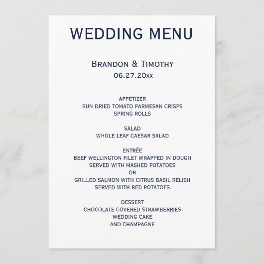 Elegante roze en blauwe gay trouwmenu menu (Voorkant)