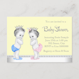 Elegante Roze en Blauwe Tweeling Baby Shower Kaart
