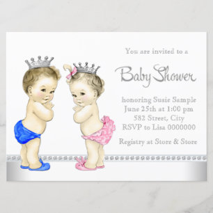 Elegante Roze en Blauwe Tweeling Baby Shower Kaart
