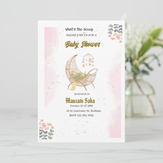 Elegante roze en bruin Baby shower Invitation Kaar Kaart (Staand voorkant)