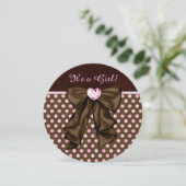 Elegante Roze en Bruine Baby Meisje Douche Kaart (Staand voorkant)