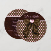 Elegante Roze en Bruine Baby Meisje Douche Kaart (Voorkant / Achterkant)
