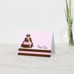 Elegante roze en chocoladetaart bedankkaart