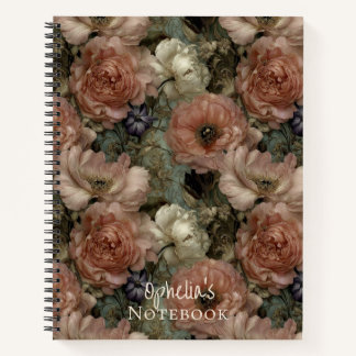 Elegante Roze en Crème Gepersonaliseerde Bloemen Notitieboek