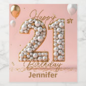 Elegante roze en goud parelachtige 21e verjaardag wijn etiket (Enkel label)