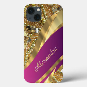 Elegante roze en gouden bling gepersonaliseerd iPhone 13 hoesje