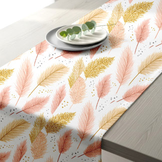 Elegante Roze en Gouden Glitter Pampagras  Korte Tafelloper