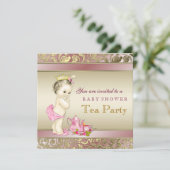 Elegante roze en gouden meisjes Tea Party Baby sho Kaart (Staand voorkant)