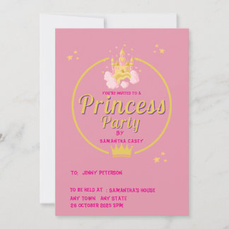 Elegante Roze en Gouden Prinsessen Feest Uitnodigi Kaart