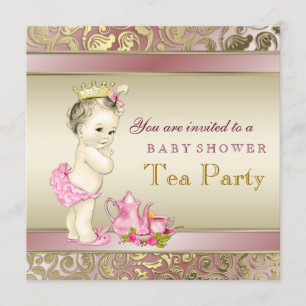 Elegante Roze en Gouden Thee Meisjes Baby Shower Kaart