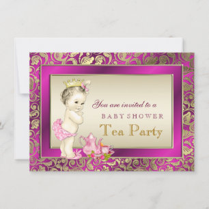 Elegante Roze en Gouden Thee Meisjes Baby Shower Kaart