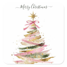 Elegante roze en gouden waterverf kerstboom