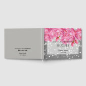 Elegante roze en grijze bloemenkant bruiloft gastenboek (Volledig)