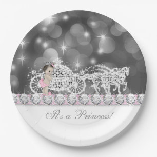 Elegante Roze en Grijze Prinses Baby Shower Papieren Bordje