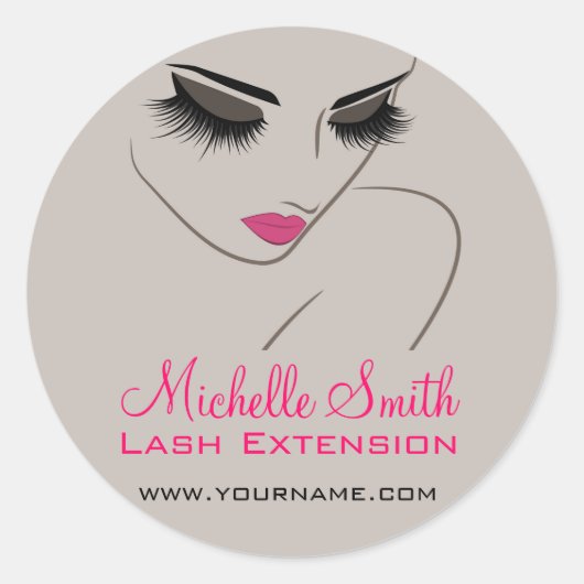 Elegante Roze en Grijze Wimper Extentie Schoonheid Ronde Sticker (Voorkant)
