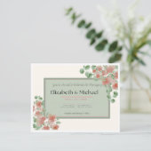 Elegante roze en groene trouwuitnodiging RSVP kaartje (Staand voorkant)