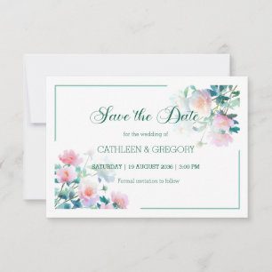 Elegante Roze en Groene Waterverf Trouw Save The Date